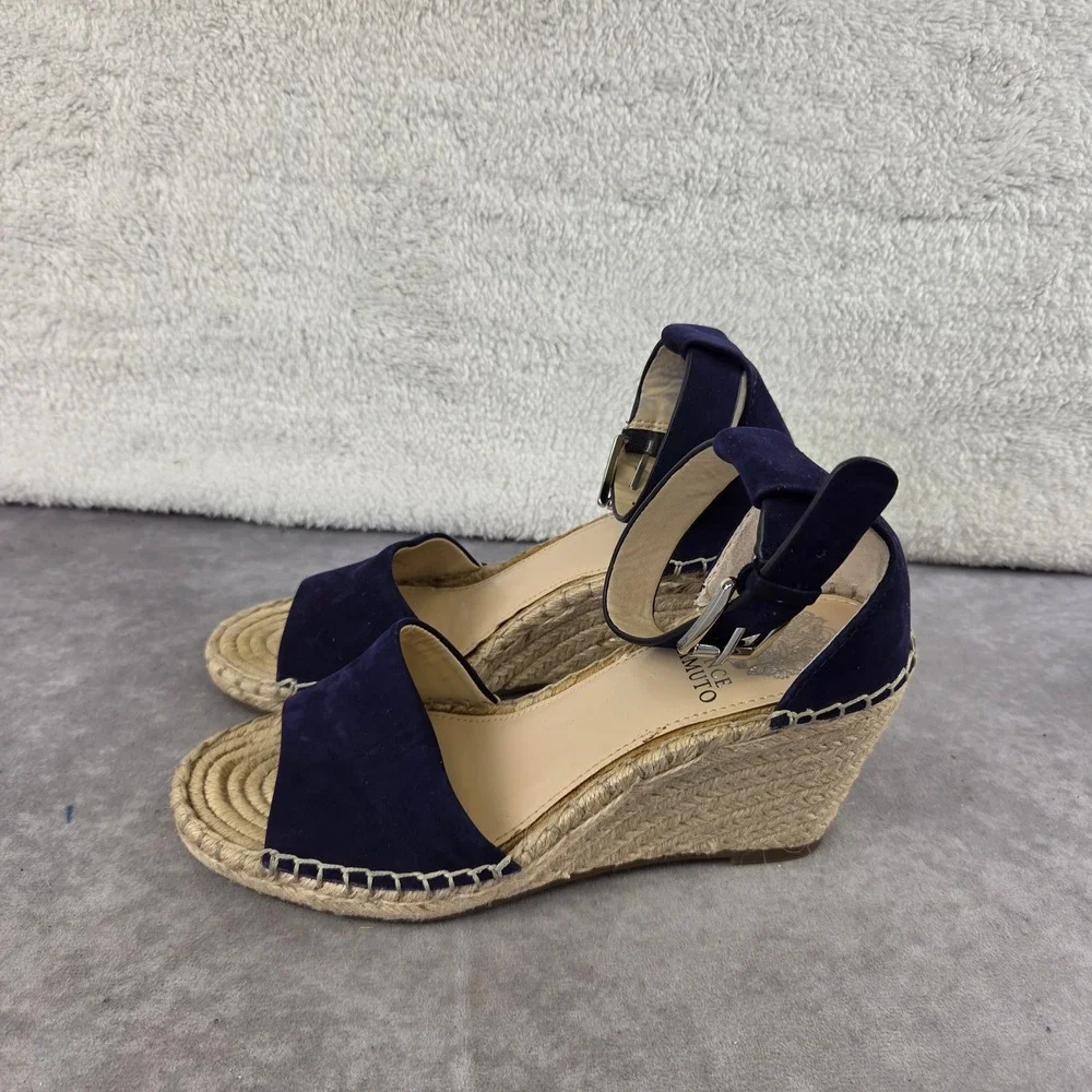 Vince Camuto Leera Navy Blue Suede Espadrille Wedge Sandals VC-LEERA Size 7M